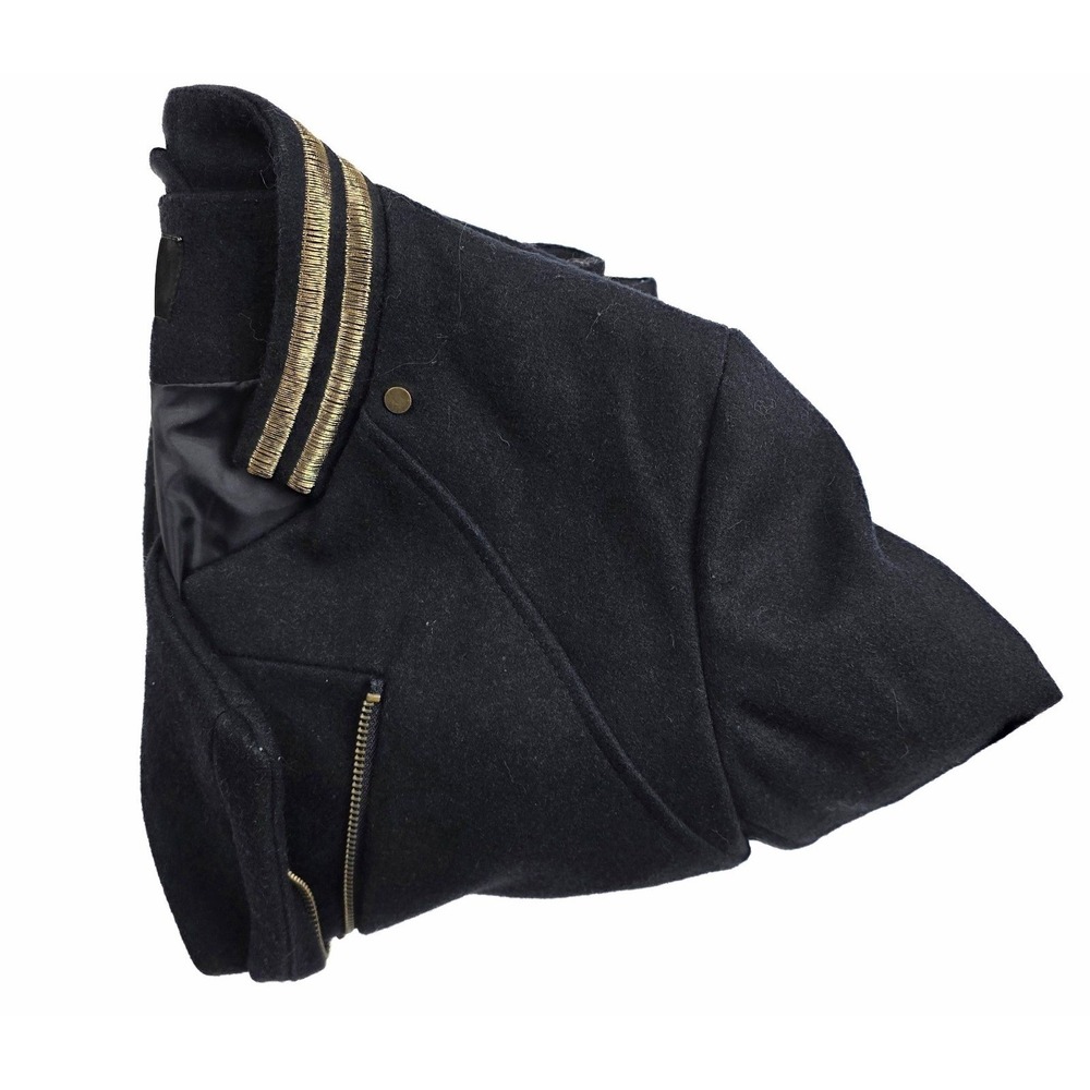 H&M Wool Blend Navy Gold Trim Stitching Short Military Jacket Women's 12 / Large - Picture 4 of 6